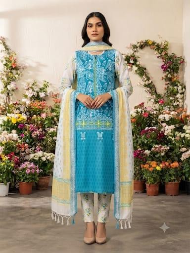 Fresh Floral Breeze: 100% Pure Cotton Printed Ensemble