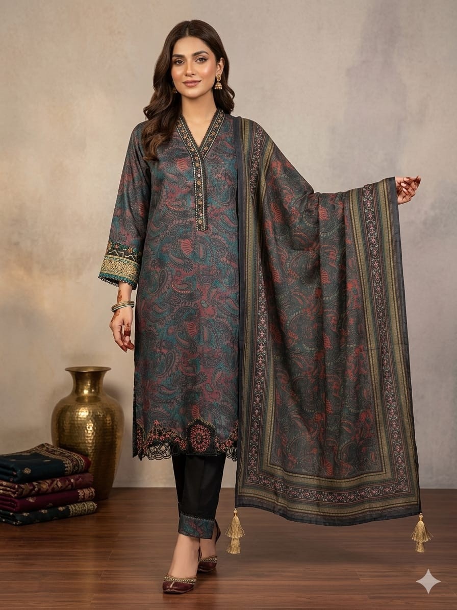Sublimation Printed & Embroidered Lawn Suit